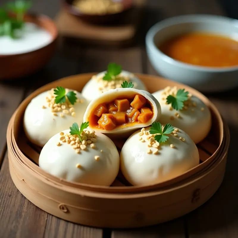 Bao Buns de Pollo al Curry y Cacahuetes: Receta China en Ollita de Cocción Lenta