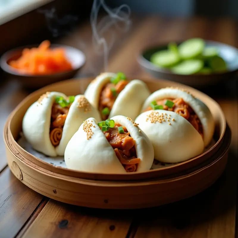 Bao Buns de Pollo Teriyaki con Pepinillos Encurtidos: Receta China en Vaporera