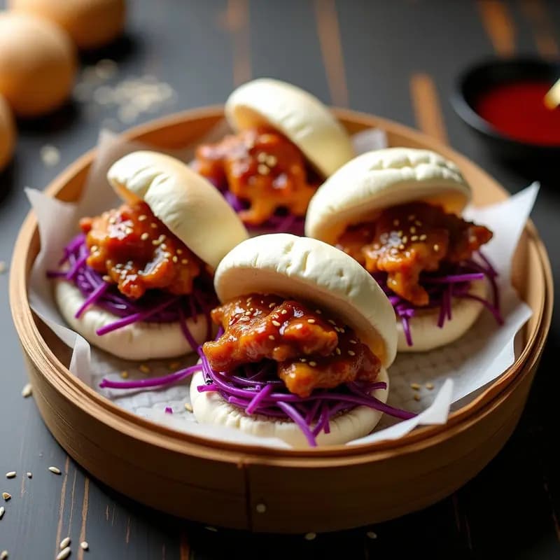 Bao Buns de Pollo Teriyaki y Ensalada de Repollo Morado: Receta China en Ollas de Cocción Rápida