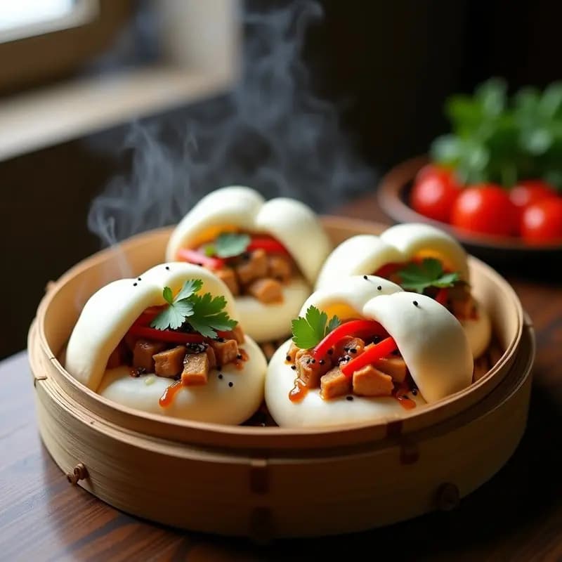 Bao Buns Chinos al Vapor con Pollo Teriyaki: Receta en 20 Minutos con Masa Esponjosa