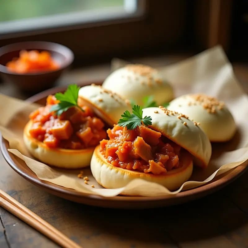 Bao Buns de Pollo Terso y Kimchi: Receta Coreana Picante en Vaporera