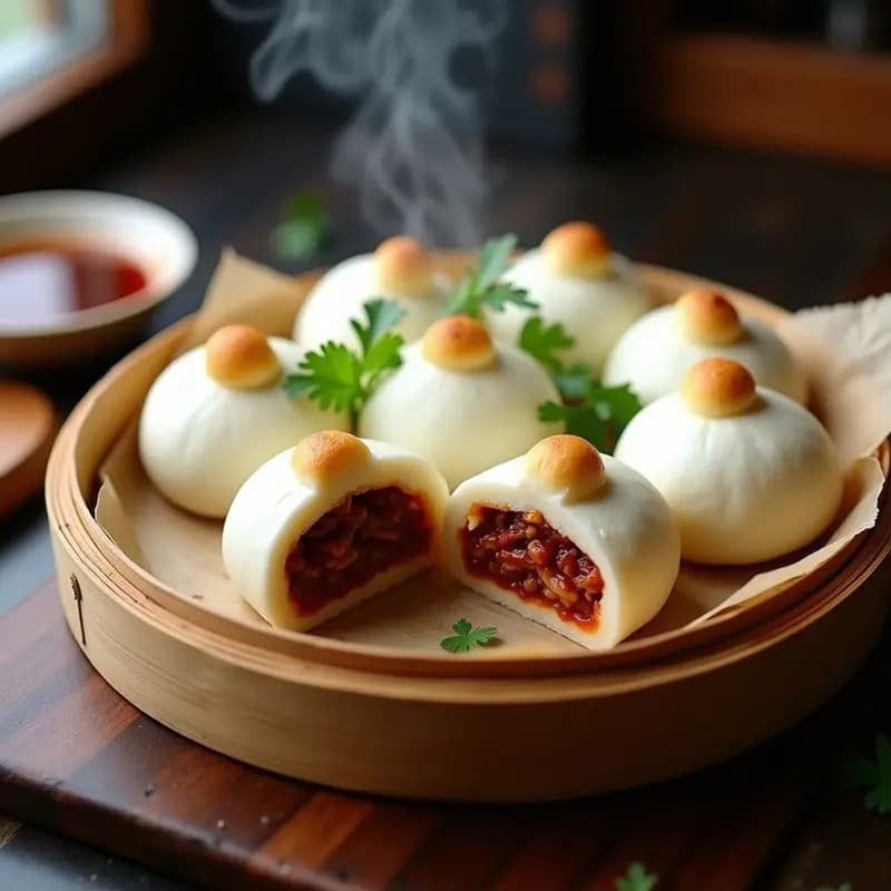 Bao Buns Rellenos de Cerdo Asado: Panecillos Chinos Esponjosos y Jugosos