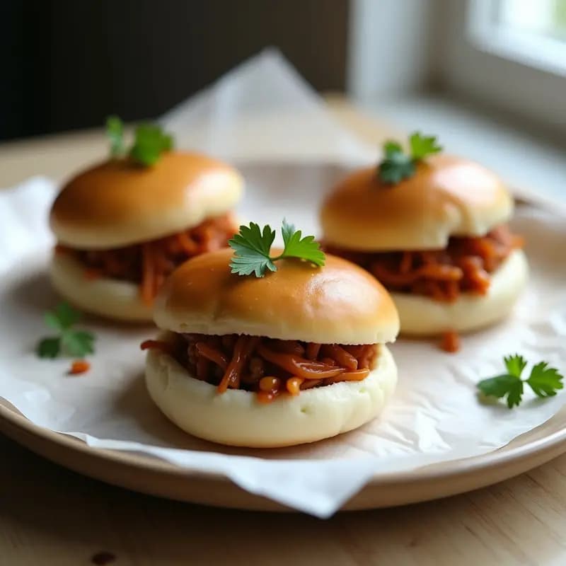 Bao Buns Veganos de Jackfruit BBQ: Panes al Vapor Chinos con Relleno Ahumado