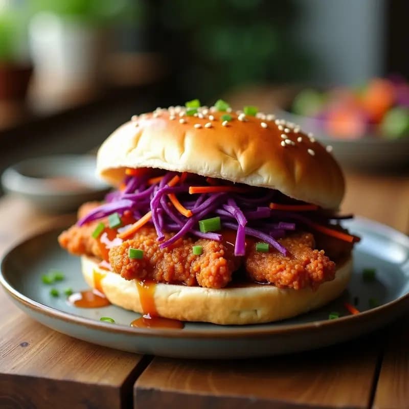 BWK (Bao Burger) de Pollo Crujiente y Ensalada de Repollo Morado: Receta China en Airfryer