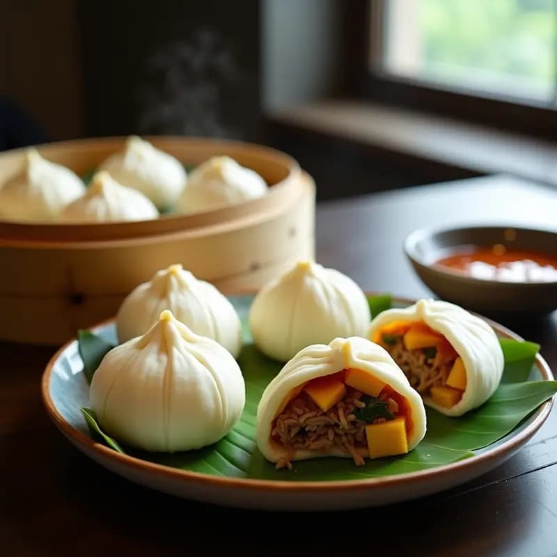 Bao de Cerdo Asado y Mango con Hoja de Loto: Receta China de Dim Sum Auténtica