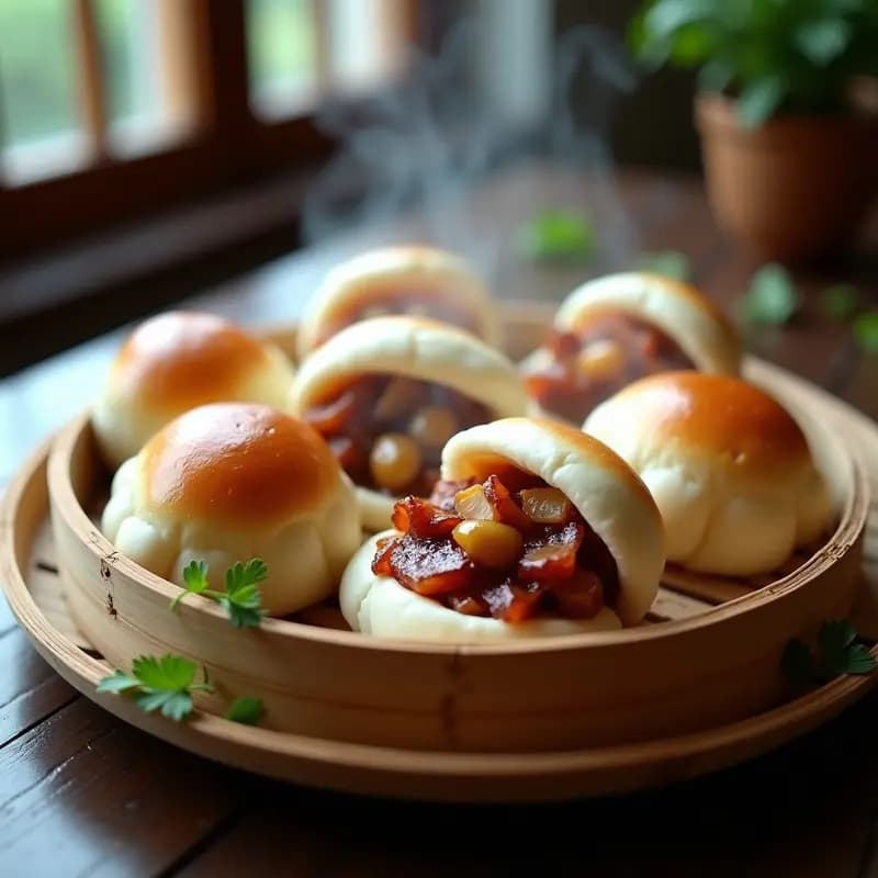Bao de CerdoBBQ y Encurtidos de Rábano: Receta China en Vaporera con Masa Esponjosa