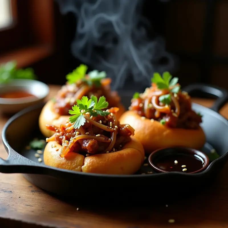 Bao de Cerdo Desmenuzado y Cebolla Caramelizada: Receta China en Sartén de Hierro