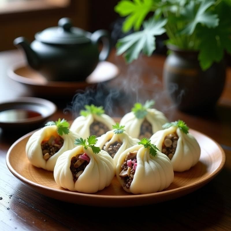 Bao Vegano de Hongos Ostra y Cebolla Morada: Receta China al Vapor en 30 Minutos