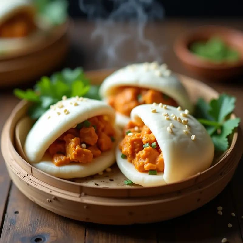 Bao de Pollo al Curry con Cacahuetes: Pan al Vapor con Relleno Tailandés