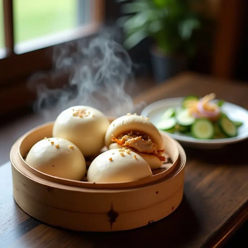 Bao de Pollo Teriyaki y Ensalada de Pepino: Panes al Vapor Chinos para Llevar