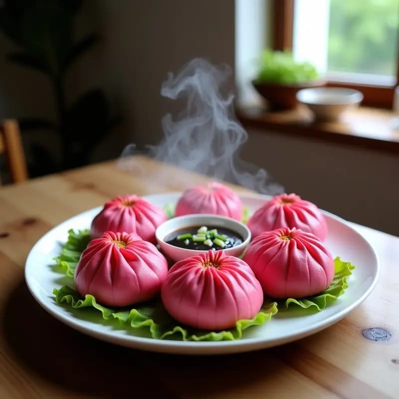 Bao de Pollo al Vapor con Pan de Colores de Remolacha: Receta China Creativa en Thermomix