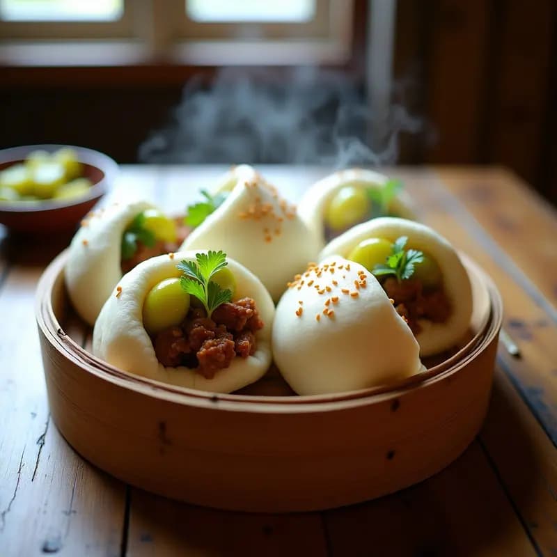 Bao al Vapor Relleno de Cerdo Desmenuzado y Pickles de Pepino: Receta China Reconfortante