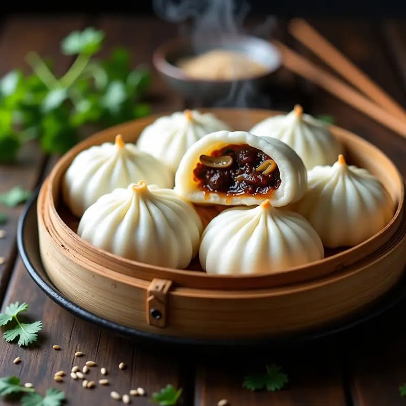 Bao Vegano de Champiñones Shitake y Cebolla Morada: Receta Taiwonesa al Vapor