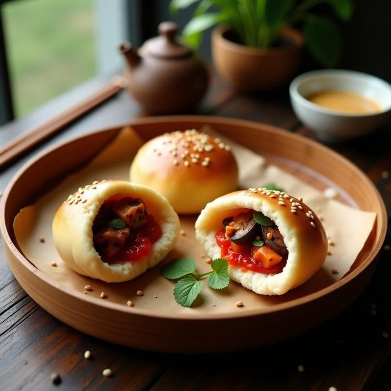 Bao Vegano de Champiñones Portobello y Kimchi: Receta en Olla Express con Salsa de Sésamo