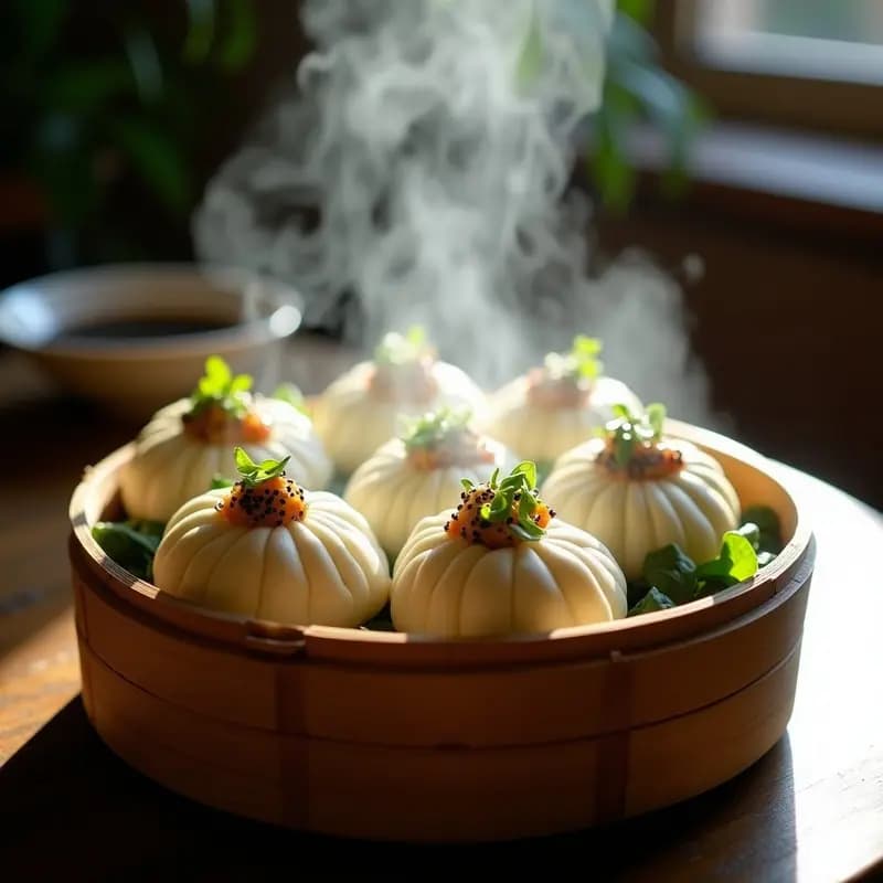 Bao Vegano de Hongos Shiitake y Lecho de Berros: Receta China al Vapor