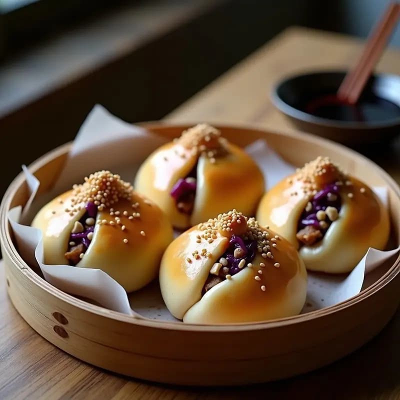 Bao Vegano de Hongos Shitake y Repollo Morado: Receta China en Airfryer
