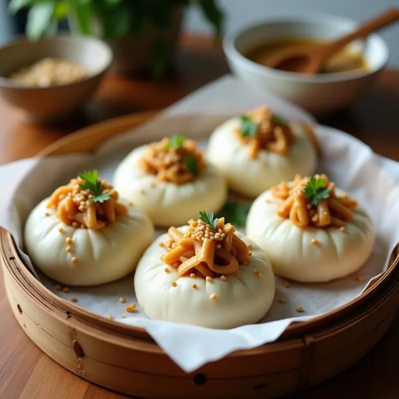 Bao Vegano de Jackfruit y Cacahuete: Receta China al Vapor con Masa de Coliflor