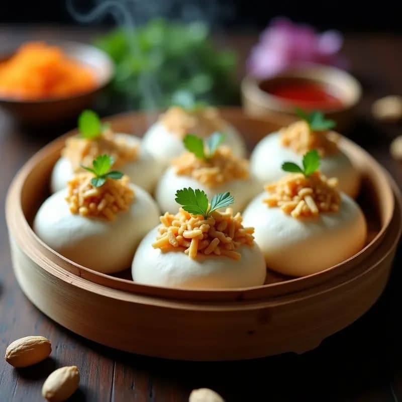 Bao Vegano de Jackfruit y Cacahuetes: Bollos al Vapor Chinos con Toque Crujiente