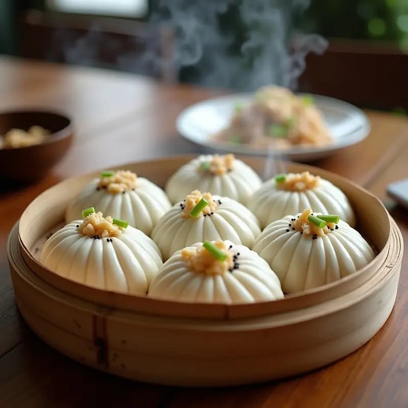 Bao Vegano de Jackfruit y Cebollino: Receta China al Vapor con Masas de Arroz