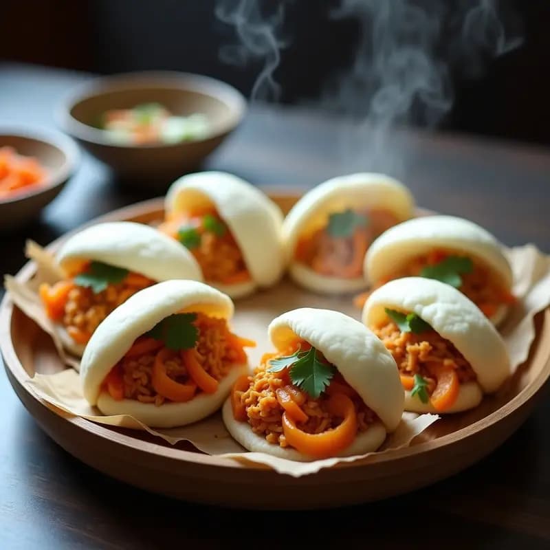 Bao Vegano de Jackfruit y Encurtidos de Zanahoria: Receta China en Vaporera y Sin Carne