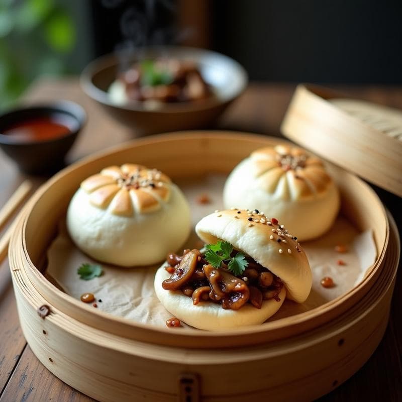 Bao Vegano de Champiñones Shimeji y Hoisin: Receta China al Vapor en 25 Minutos