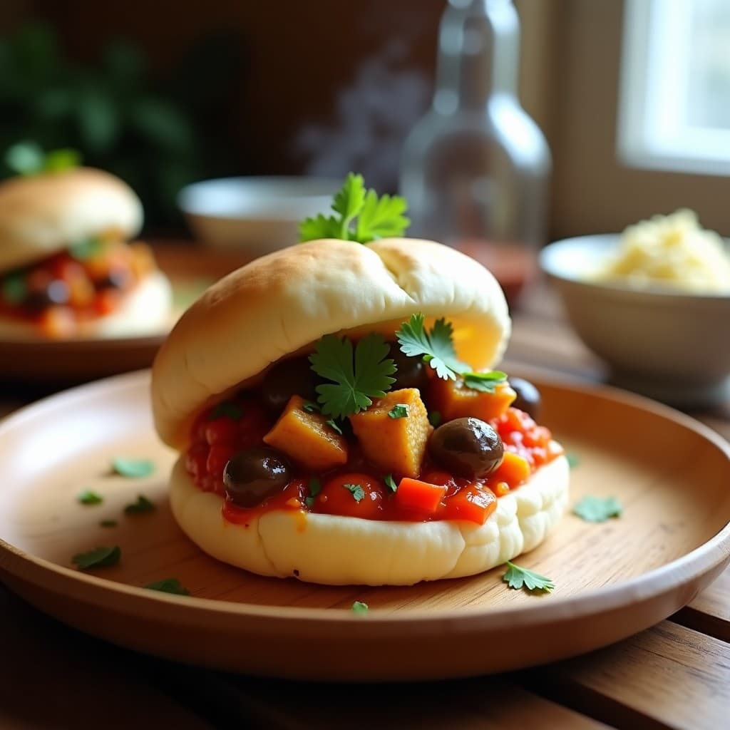 Bao Vegano al Vapor con Relleno de Shakshuka de Berenjena: Receta China en Airfryer