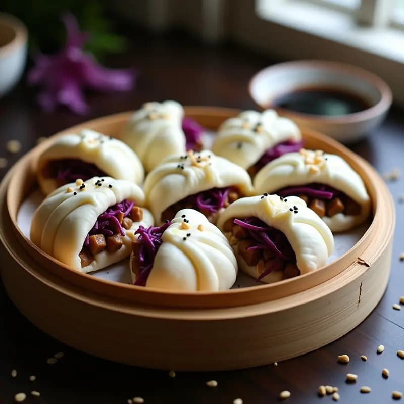 Bao Veganos de Champiñones Portobello y Repollo Morado: Receta China en Olla Rapida