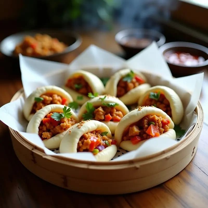 Bao Veganos de Jackfruit y Pimientos: Panecillos al Vapor Chinos con Toque Picante