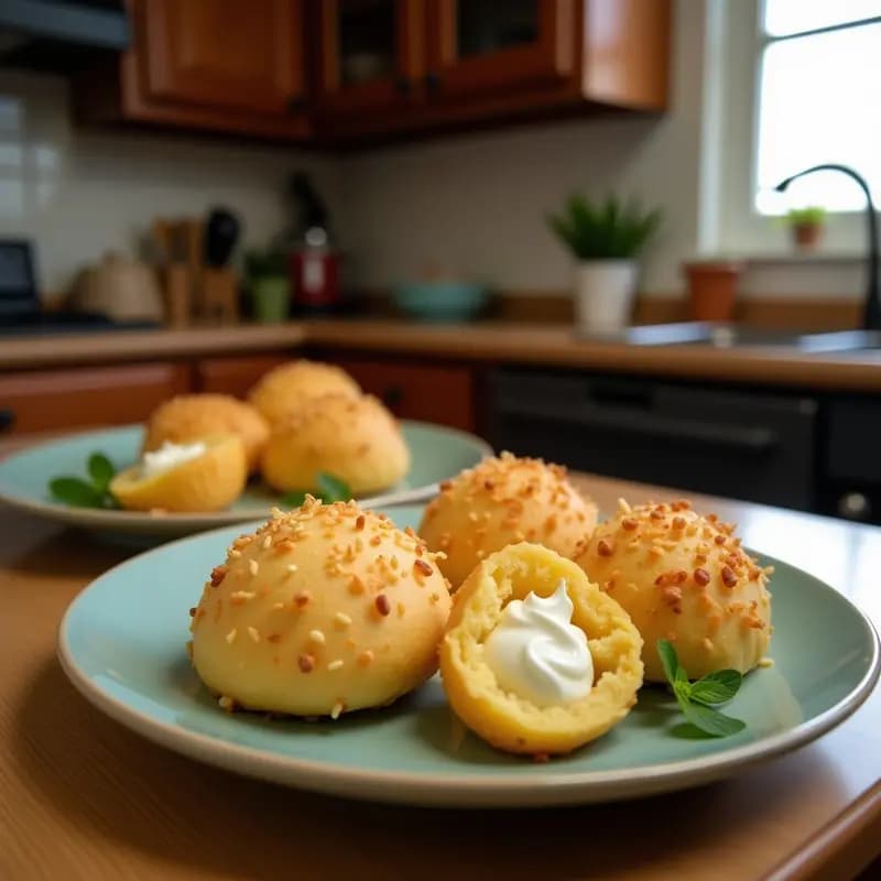 Bão de Gôessions Brasilero de Yuca y Coco: Panecillos Sin Gluten con Relleno de Crema de Guayaba