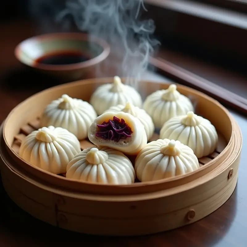 Bao Zi de Cerdo y Repollo Morado: Receta China al Vapor con Masa Fermentada