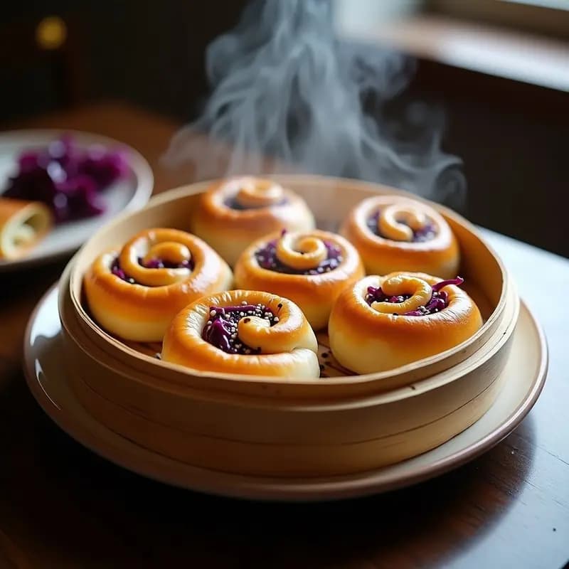 Bao Zi Chinos al Vapor con Pollo Teriyaki y Repollo Morado: Receta en Bollos Esponjosos