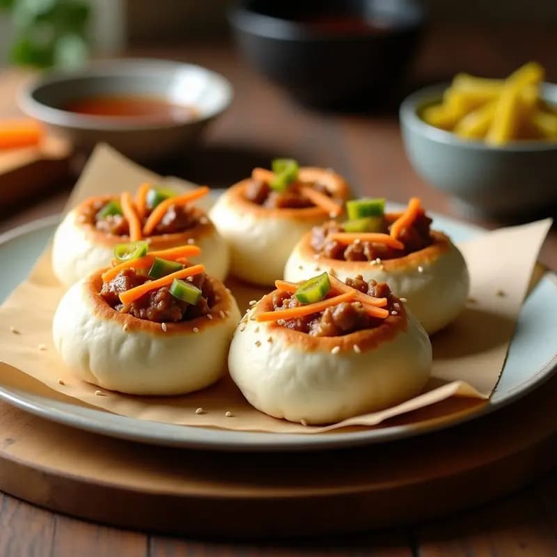 Baohaus al Vapor Relleno de Cerdo Asado y Encurtidos: Pan Chino Tradicional en Airfryer