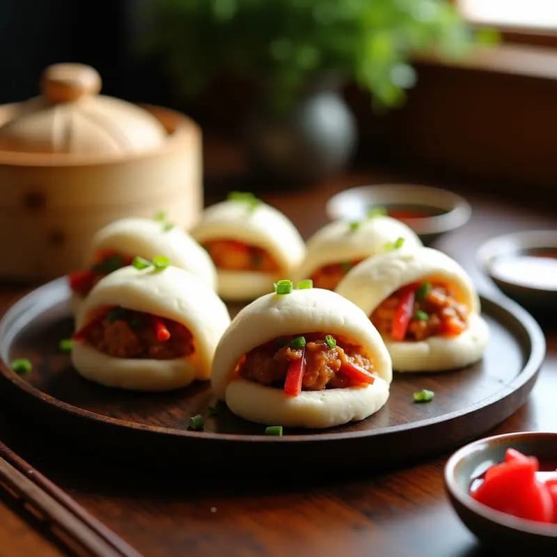 Baohaus de Pollo Teriyaki y Pepinillos Rojos: Receta China de Bollos al Vapor Dulce-Salados