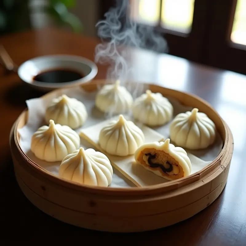 Baozi Chinos al Vapor con Relleno de Anacardos y Champiñones: Receta Vegana en Bambú