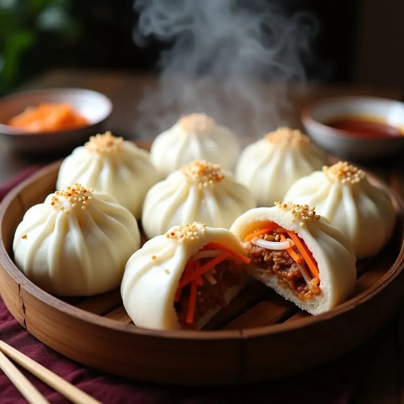 Baozi al Vapor de Cerdo BBQ y Encurtidos: Receta China de Panecillos Rellenos