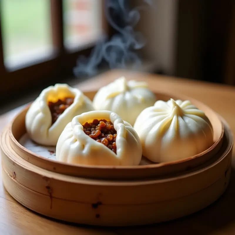 Baozi Chinos al Vapor Rellenos de Cerdo y Cebolla: Receta Casera en Bambú