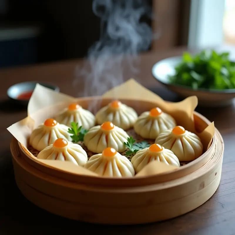 Baozi al Vapor con Relleno de Hongos Shiitake: Panecillos Chinos Veganos