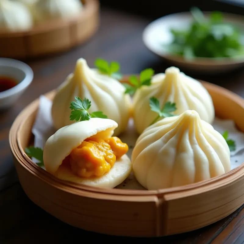 Baozi Chinos Rellenos de Pollo al Curry: Panecillos al Vapor Esponjosos y Aromáticos