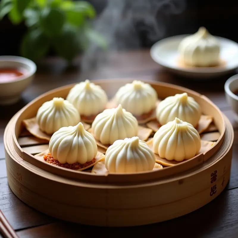 Baozi al Vapor Rellenos de Cerdo Asado y Cacahuetes: Receta China de Dim Sum en Vaporera
