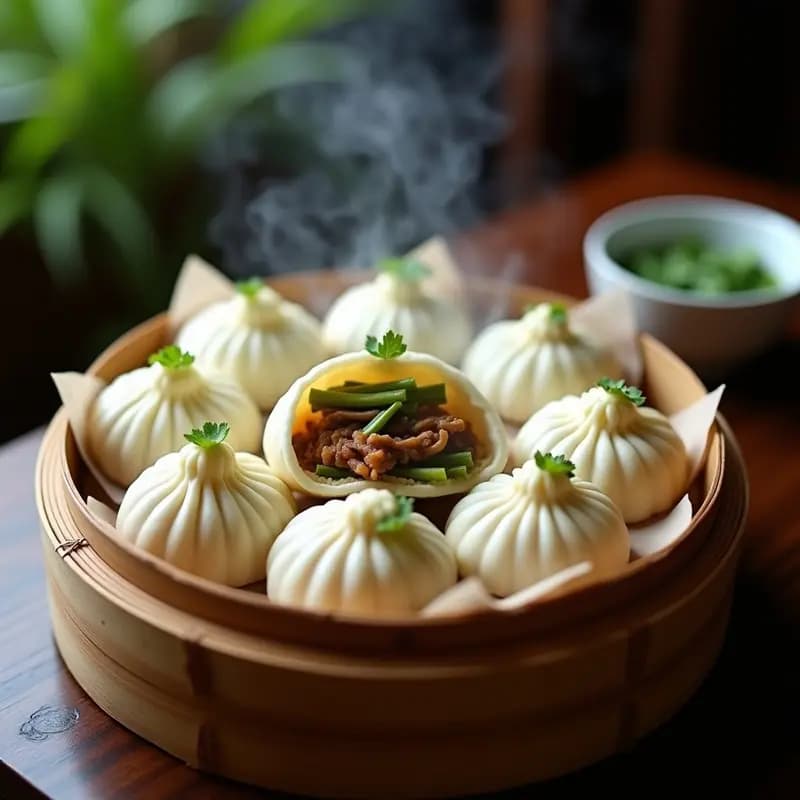 Baozi al Vapor con Cerdo Desmenuzado y Bambú: Receta China Auténtica en 40 Minutos