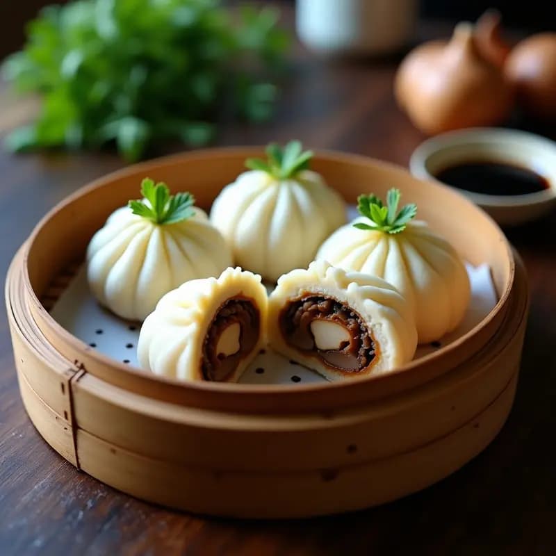 Baozi al Vapor con Relleno de Hongos Shiitake: Receta China Vegana y Suave