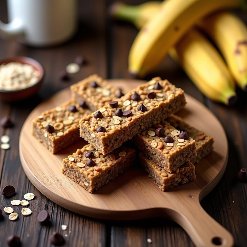 Barritas de Avena y Harina de Banano con Chips de Cacao: Snack Energético sin Horno