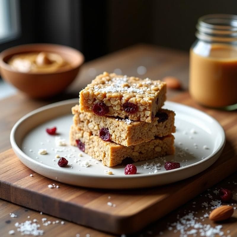 Barritas de Avena y Puré de Almendra con Pasas de Arándanos: Desayuno Energético Sin Horno