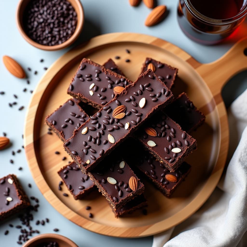 Barritas de cacao crudo y semillas de sésamo negro: snack energético sin azúcar