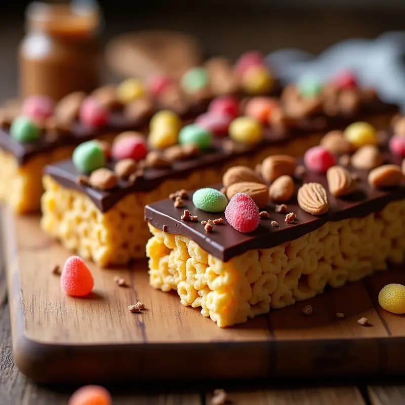 Barritas de Cereales Caseras con Chocolate Mantequilla de Almendras y Caramelos de Goma: Snack Adictivo