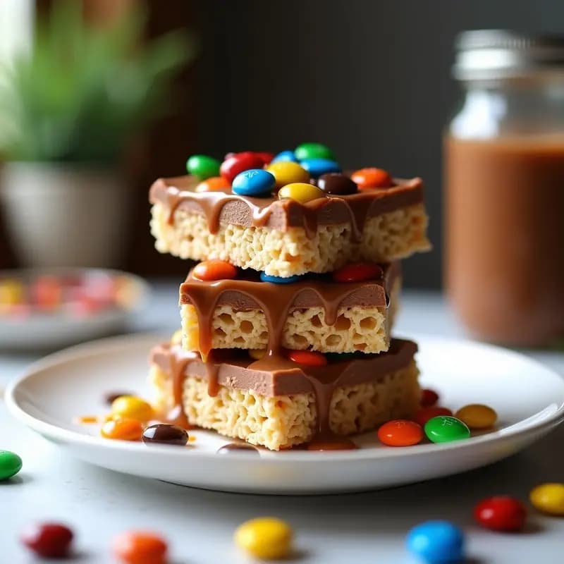 Barritas de Cereales Caseras con Chocolate, Mousse de M&M’s y Caramelo Líquido