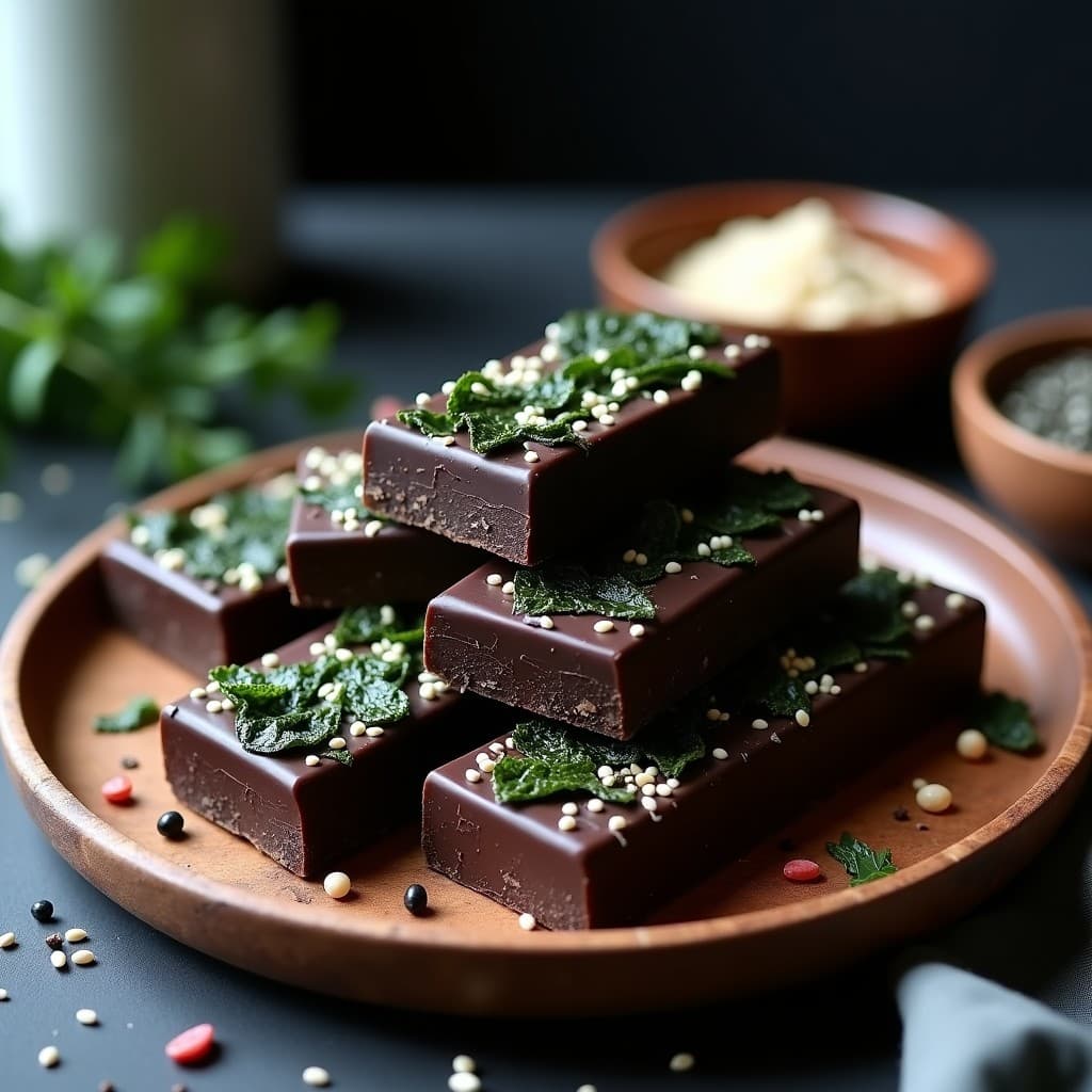 Barritas de Chocolate y Algas Nori con Semillas de Sésamo: Snack Saludable Sin Azúcar