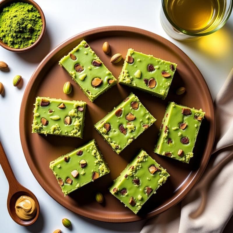 Barritas de Matcha y Pistacho con Proteína en Polvo: Desayuno Fitness Sin Horno