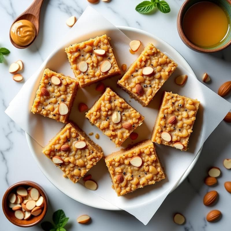 Barritas de Proteína de Arroz Inflado y Almendras: Snack Fit Sin Horno