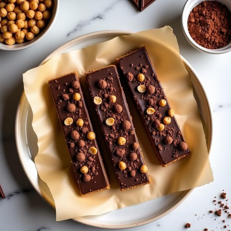 Barritas de Proteína de Garbanzo y Cacahuete con Cobertura de Chocolate Negro